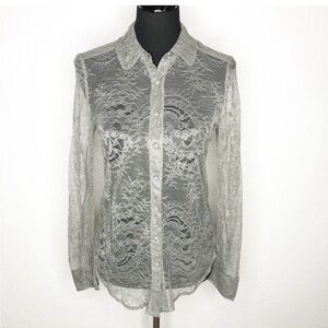 Reiss Gray Lace Button Down Shirt
